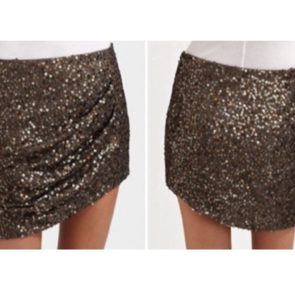 Nanette Lepore “Stella” Sequin Mini Skirt - Black and Gold Sz4